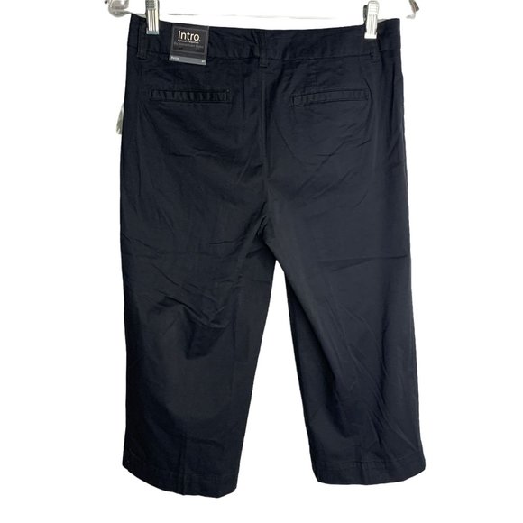 Intro Casual Mid Rise Capri Pants 4P Black Pockets Belt Loops Button Zip NEW - Picture 3 of 6